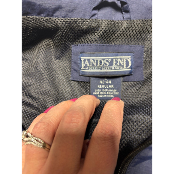 EUC Lands End Quarter Zip Water-Resistant Windbreaker Blue Jacket Large (42-44) - Picture 4 of 8